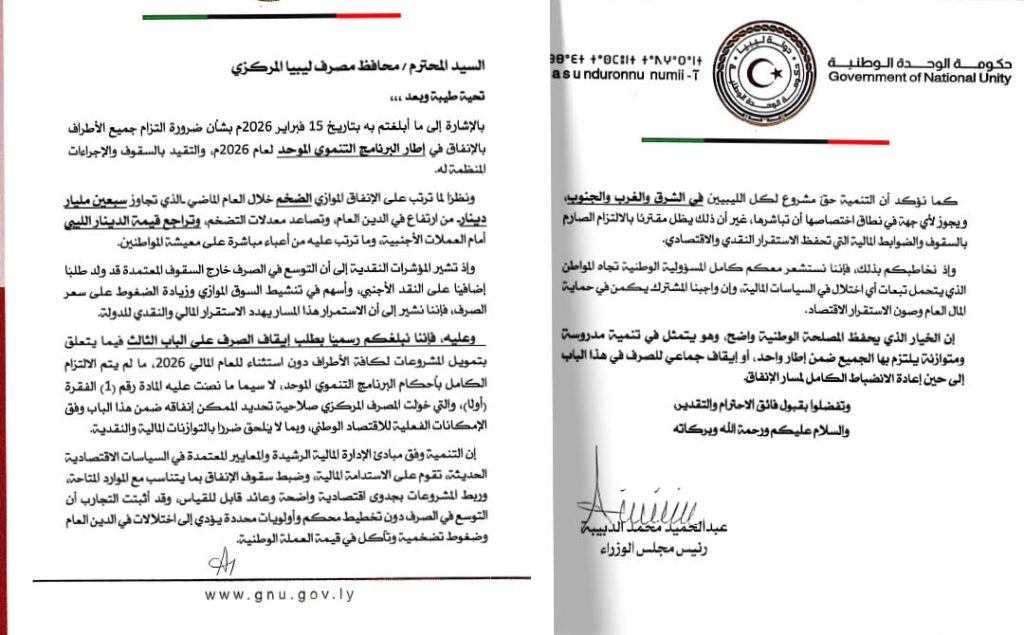 Al-Dabaiba calls for halting funding of 2026 projects